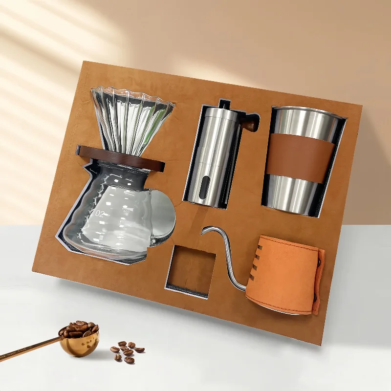 Premium Portable Outdoor Manual Coffee Gift Set All-in-One Pour Over Brewing Kit with Luxury Travel Case for Camping Barista