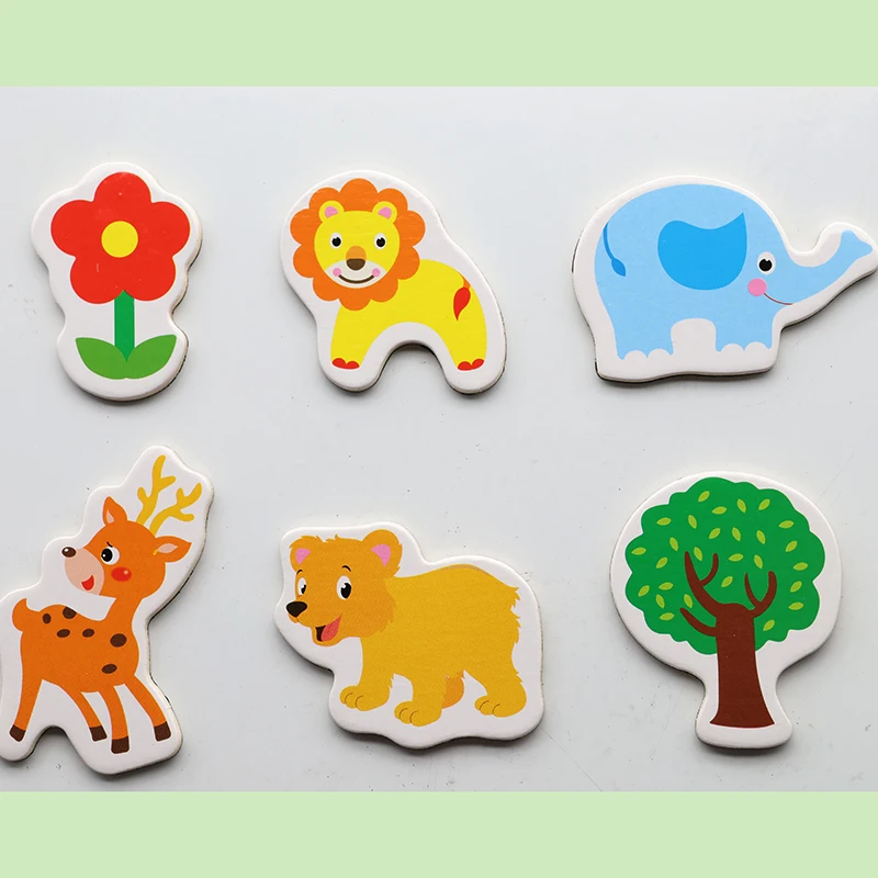 12/36pcs Fridge Magnets Animal Fish and Crab Wooden Fridge Magnet 3D Cartoon Sticker Diy Office Whiteboard Gadget
