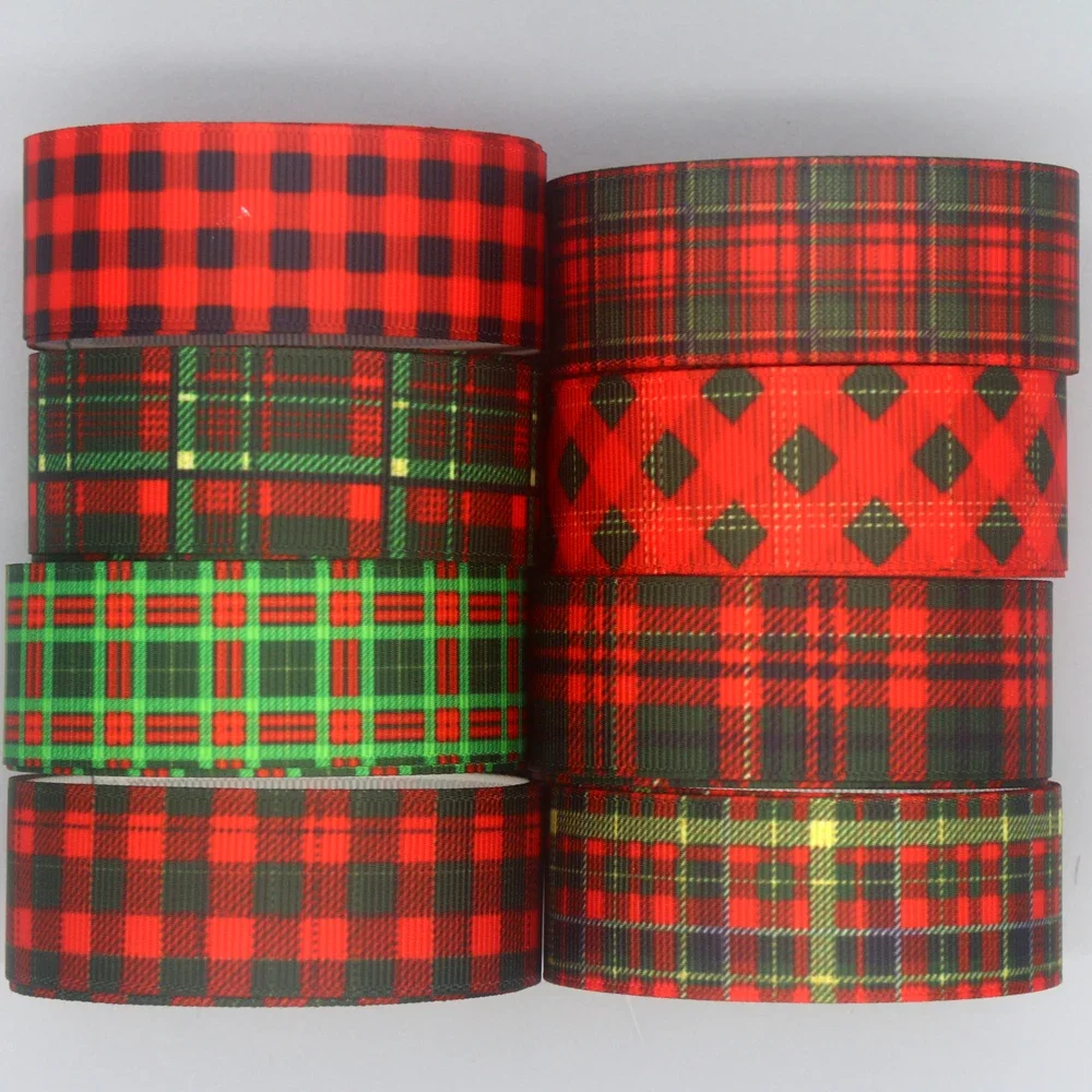 DUWES 50yards Christmas Plaid Grid Check Printed Grosgrain Ribbon Accessories Headwear Decoration Collar DIY Sewing Craft D2428