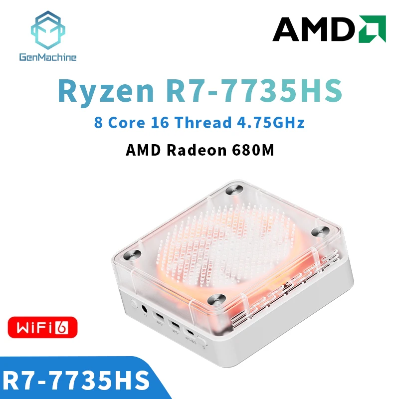 Genmachine AMD R7-7735HS 7840HS 6600H 7940HS Mini Pc Gamer Pc RGB 16GB 512GB DDR5 4800Mhz Desktop Gaming Computer BT5.2 WIFI6