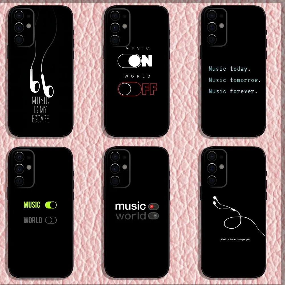 Music On World Off Phone Case For Samsung S24,S21,S22,S23,S30,Ultra,S20,Plus,Fe,Lite,Note,10,9,5G Black Soft Shell