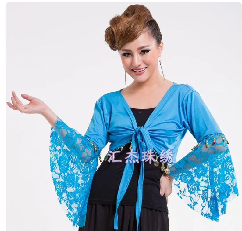 Vêtements de danse indienne à manches trompent, haut de danse du ventre en dentelle, manches longues, grande taille, mode, livraison gratuite, lot