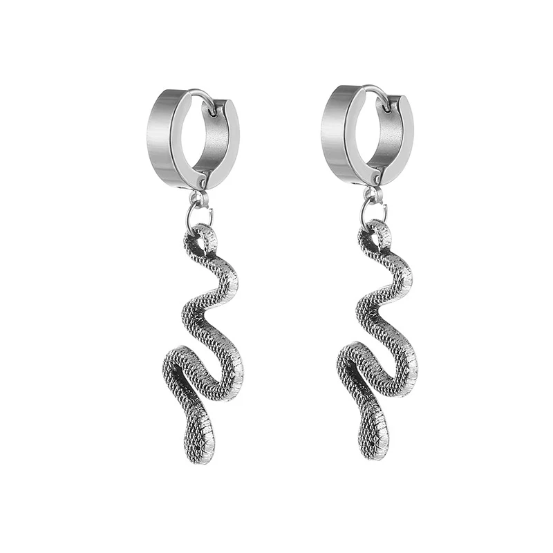 Trendy Vintage Titanium Steel Snake Shape Dangle Earrings for Women Men Personality Punk Hip Rock Drop Earrings Street Jewelry