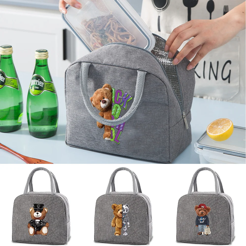 

Child Insulated Lunch Dinner Bag Handbags Travel Picnic Cooler Thermal Bags Bear Print Tote Bento Packed Lunchbox Food Organizer