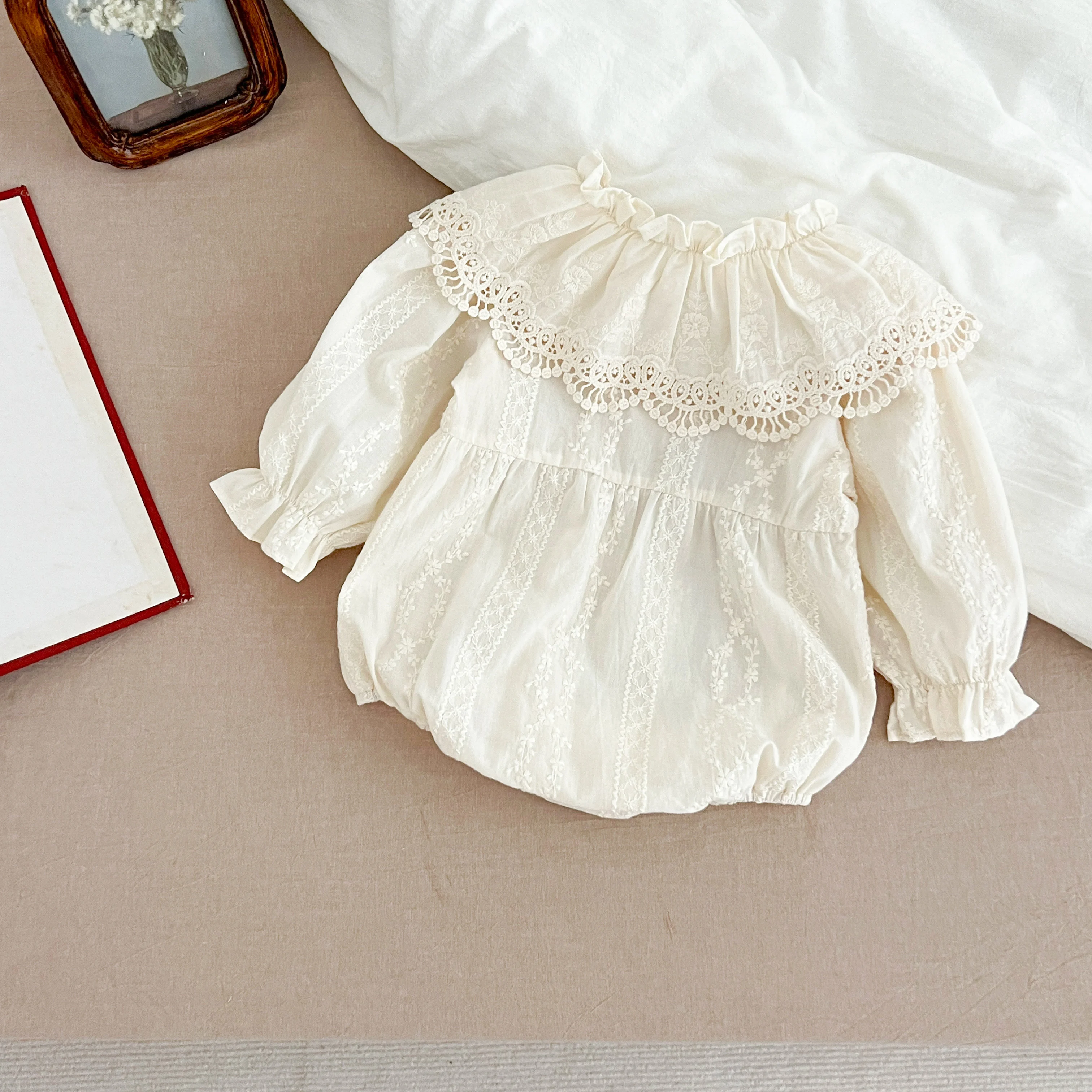 0-2Yrs Neugeborenen Body Frühling Herbst Kleidung Babyspielanzug Revers Kragen Prinzessin Bogen Strampler Lange Ärmel Infant Mädchen Overall – Detail 3