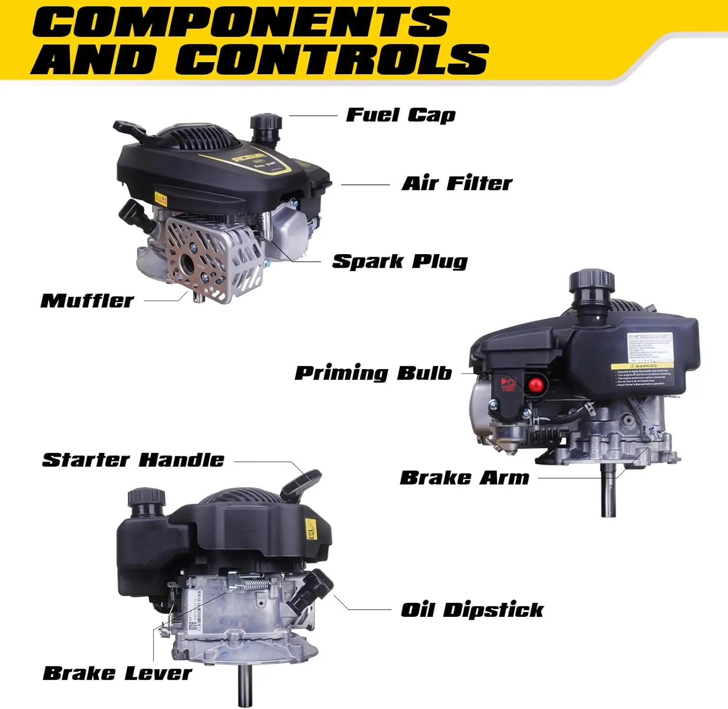 Gas Engine Vertical Shaft, 4.4HP 173cc 4-Stroke OHV Gas Motor for Lawn Mower, EPA Compliant