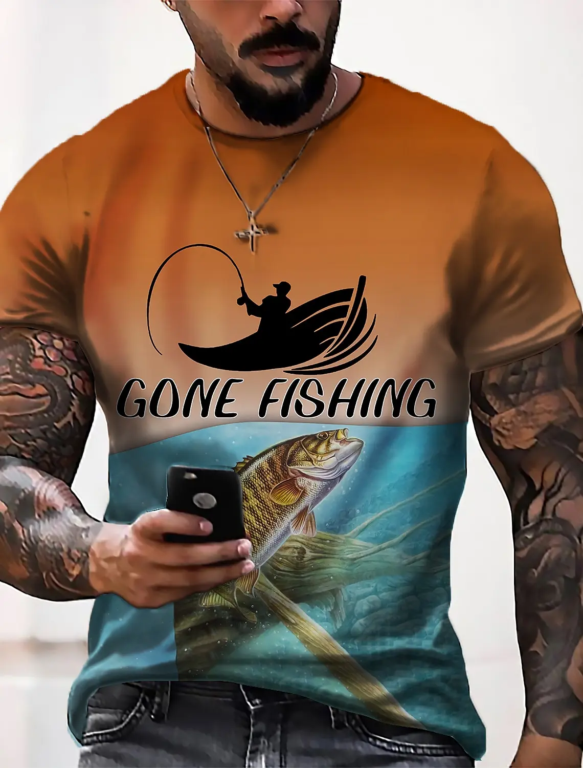 Men\'s T-shirt Fish 3D Print Outdoor Street Short Sleeve Print Clothing Apparel Sports Designer Fishing Casual shirts for men