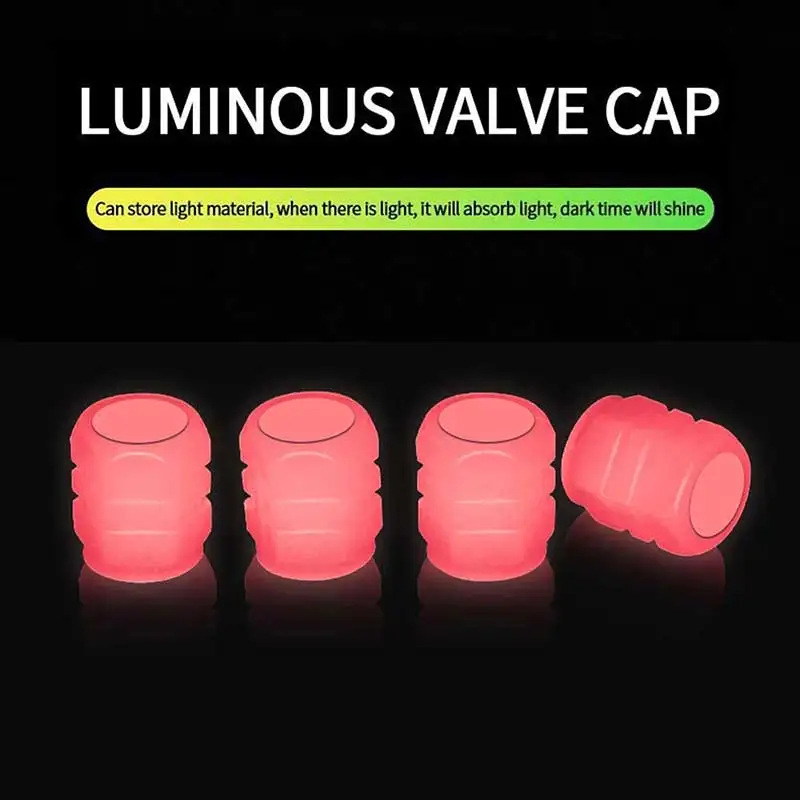 4pcs Tire Valve Caps Fluorescent Car Motorcycle Bike Wheel Hub Night Glowing Luminous Cap Cover Tire Nipple Caps Covers