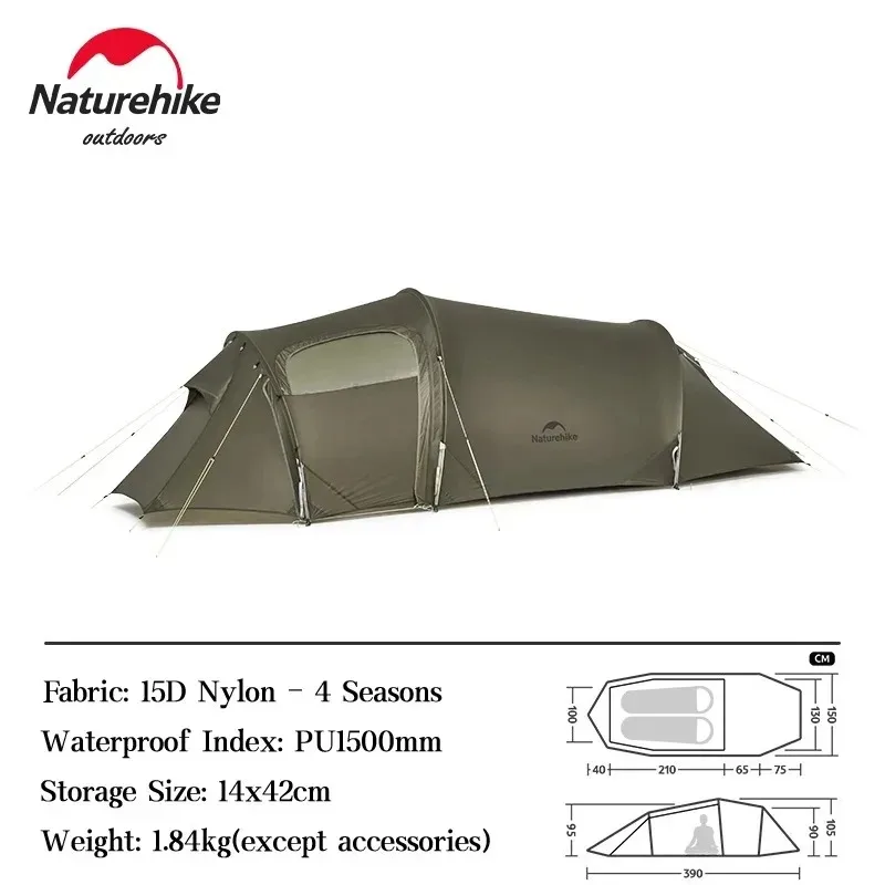 Naturehike Opalus Tunnel Tent 2-3 Persoons Lichtgewicht 15D Nylon Wandel Tent Ruime Buitentent Kamperen Reizen 4 Seizoenen Tent