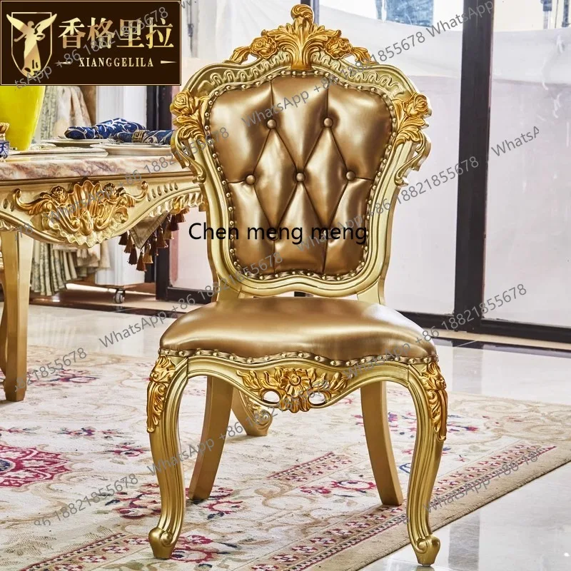 كرسي طعام أوروبي فاخر من الخشب الصلب بالكامل من الطبقة الأولى من جلد البقر كرسي ترفيهي للفيلا كرسي أمريكي #1