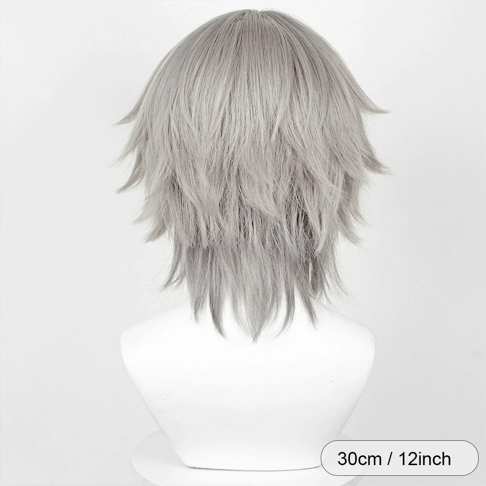 Synthetic Short Straight Grey Wig Caelus Cosplay Game Anime Men Fluffy Heat Resistant Wig for Daily Party