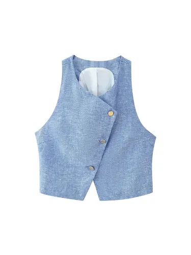 Imagen 2 del producto NLZGMSJ Traje elegante informal para mujer, liso, sin mangas, cuello redondo, chaleco con botones, cinturón, pantalones rectos, nueva moda, conjuntos de dos piezas