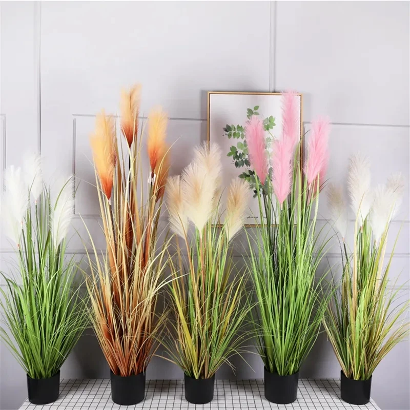 Wholesale Green Plant Reed Setaria Bonsai Large Artificial Dried Flower Pvc/Pe Fake Plants Home Garden Wedding Outdoor Decor