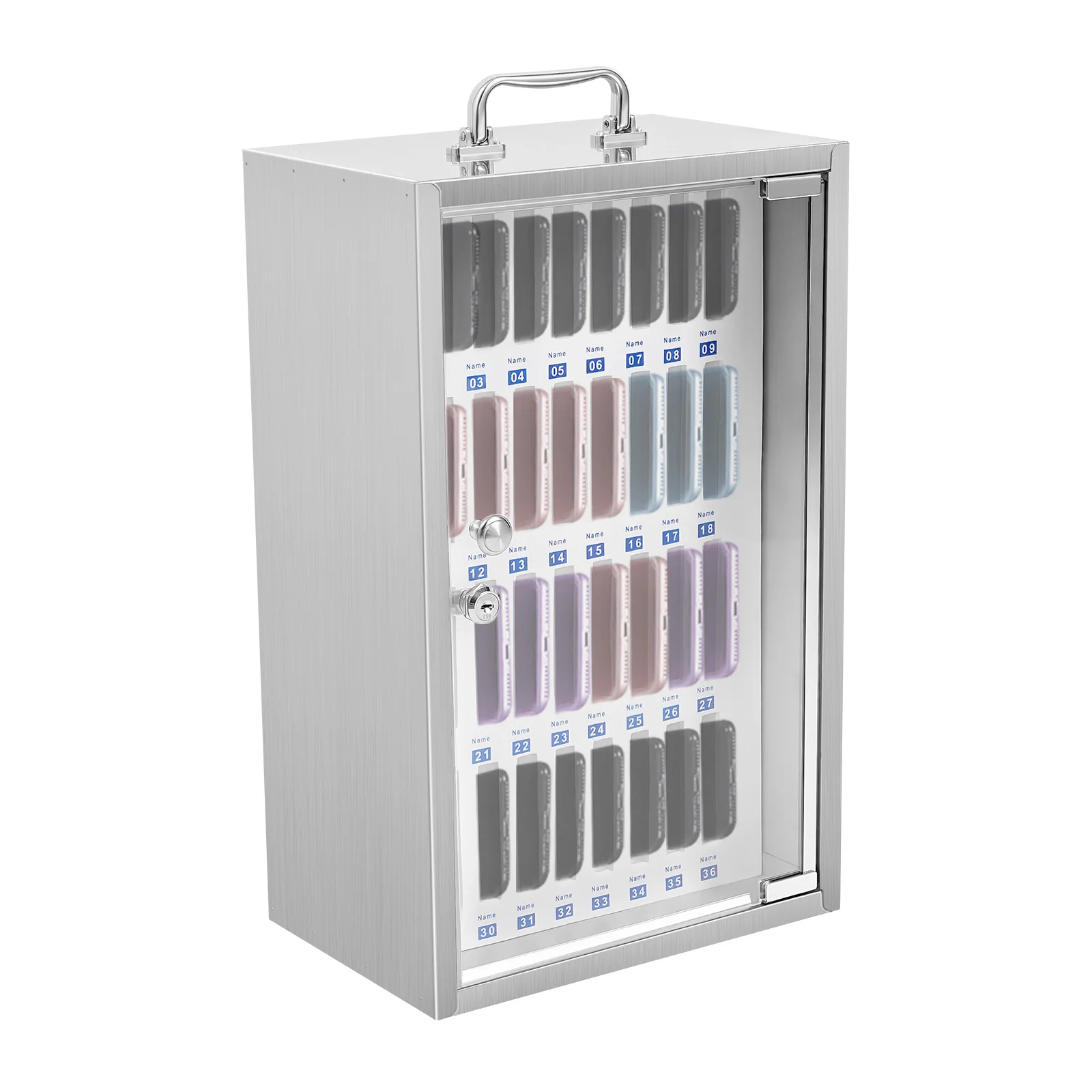 36 Slots Stainless Steel Cell Phones Storage Cabinet, Lockable Cell Phone Storage Cabinet