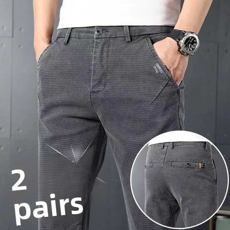 

Men's Slim Fit Stretch Workwear Jeans Autumn Lightweight Large Size Casual Wear-Resistant Thin Cotton Denim Pants