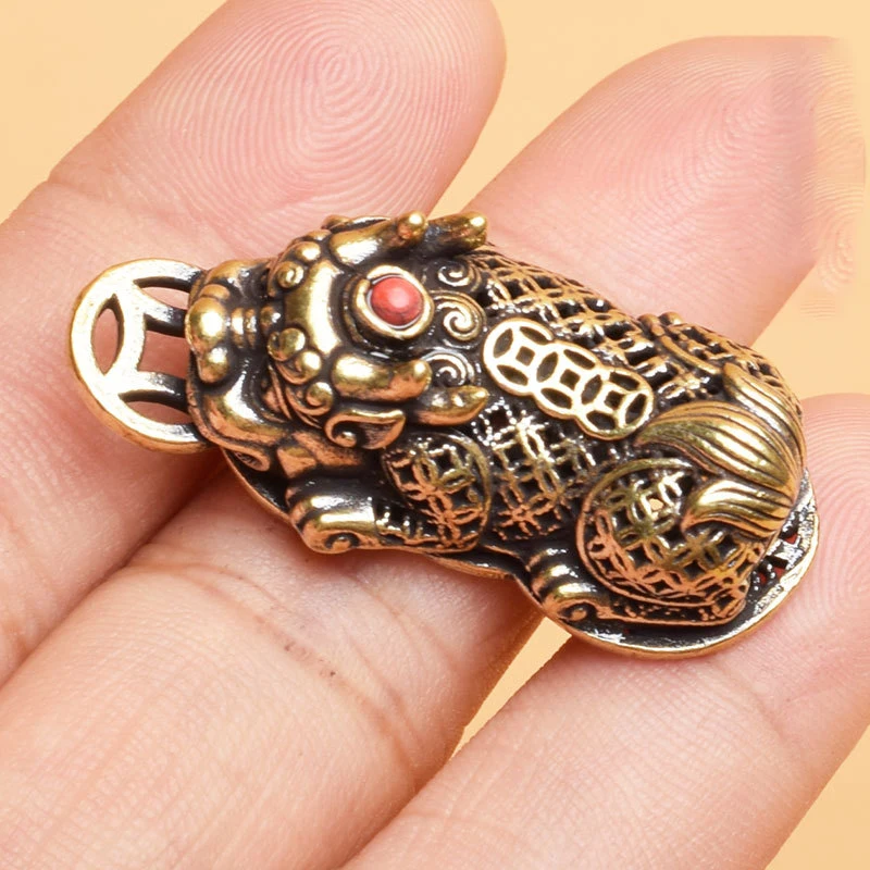 Brass Pixiu Coin Chinese Miniature Figurines - Lucky Ornament For Home Office Tabletop Decoration | Traditional Feng Shui Charms