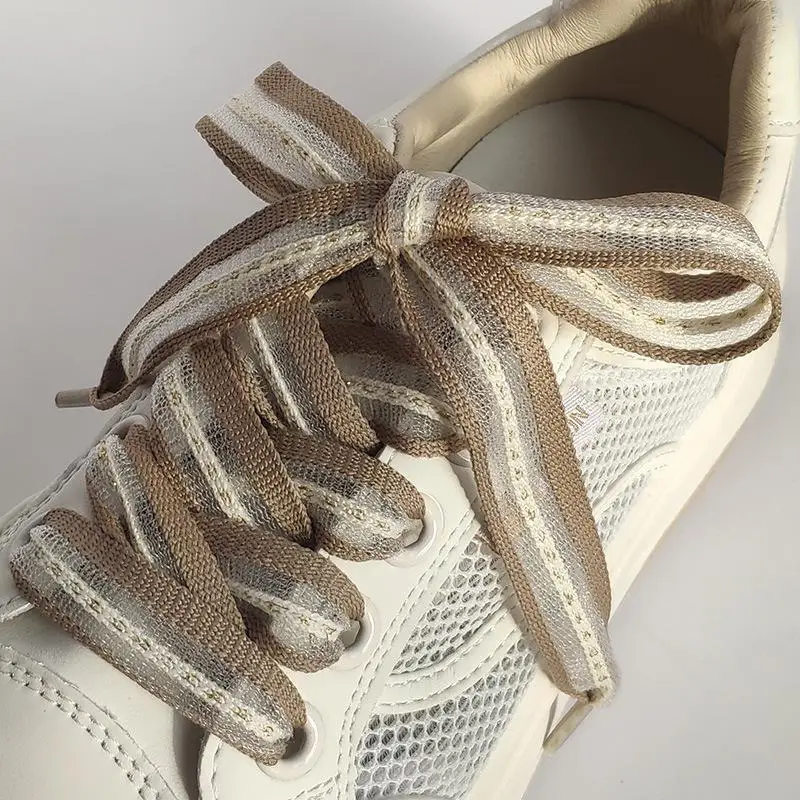 1pair 2cm Bow Wide Flat Shoelaces Fish Silk Transparent Striped Shoelaces Sneaker Black Sport Training Shoes Casual Shoes Laces