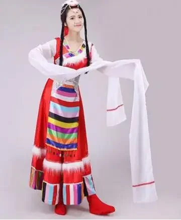 Chiński strój do tańca ludowego Kostium Tybetańska sukienka damska Przedłużający rękaw