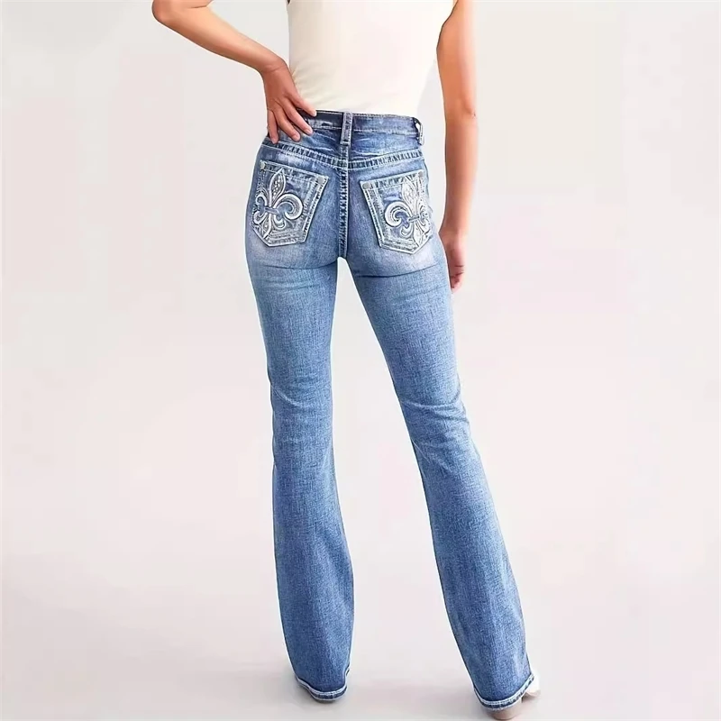 コロシ ストレート プッシュアップ ロングパンツ ポケットにフロントディテール付き ブルー レディース