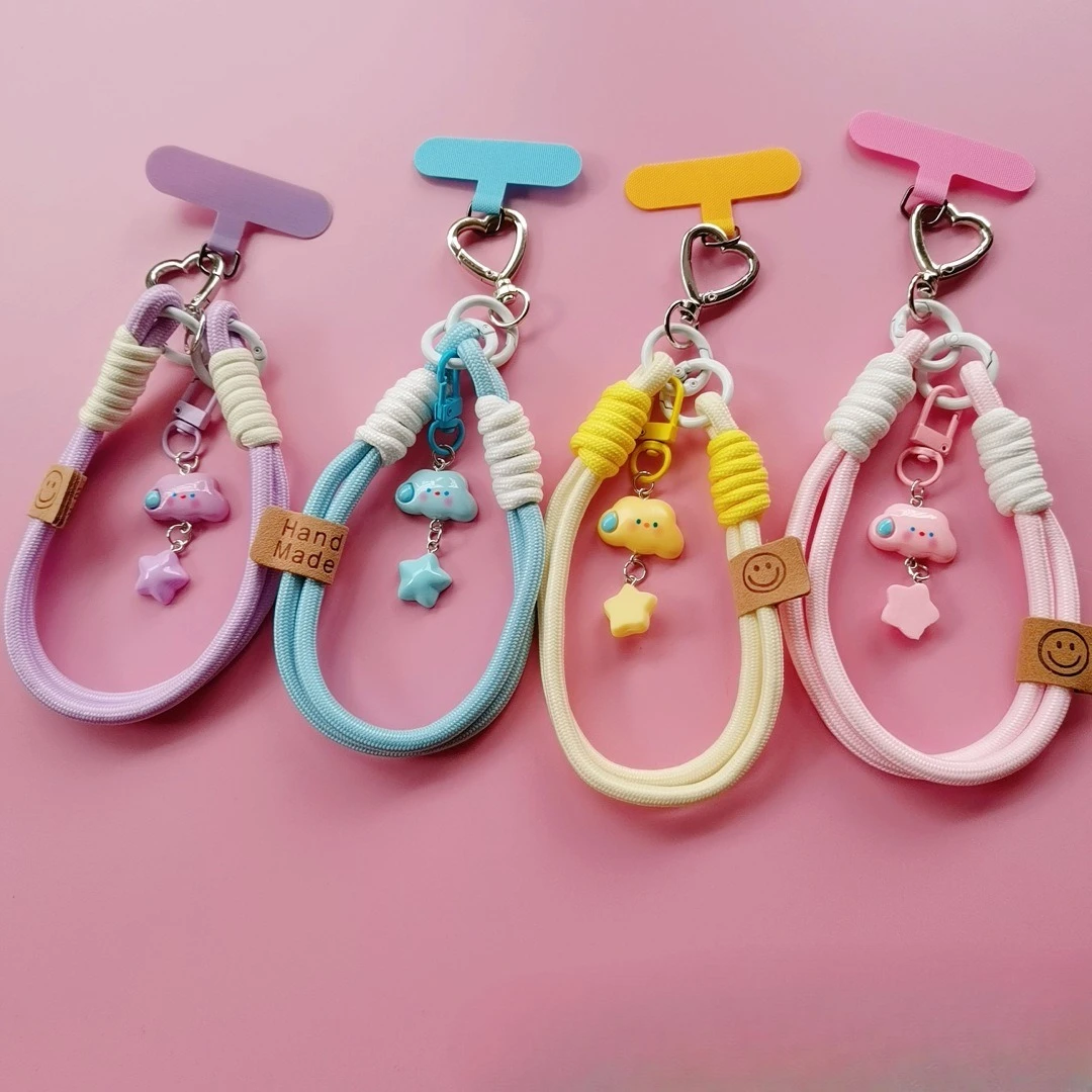 

Новый красочный ремешок для мобильного телефона, короткий ремешок на запястье, брелок с подвесками в виде облаков и звезд, цепочка для камеры, универсальный ремешок для чехла телефона