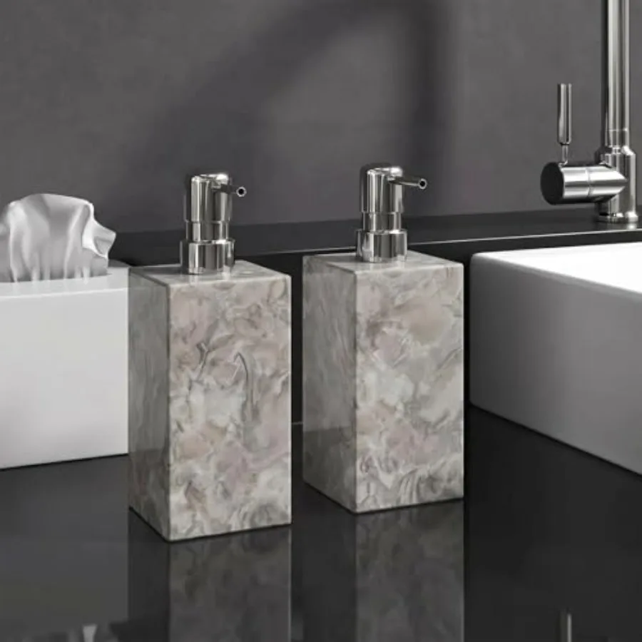 

2 Set Real Natural Marble Soap Dispenser with Stainless Steel Pump Decorative Liquid Hand Soap Bottle for Kitchen and Bathroom,