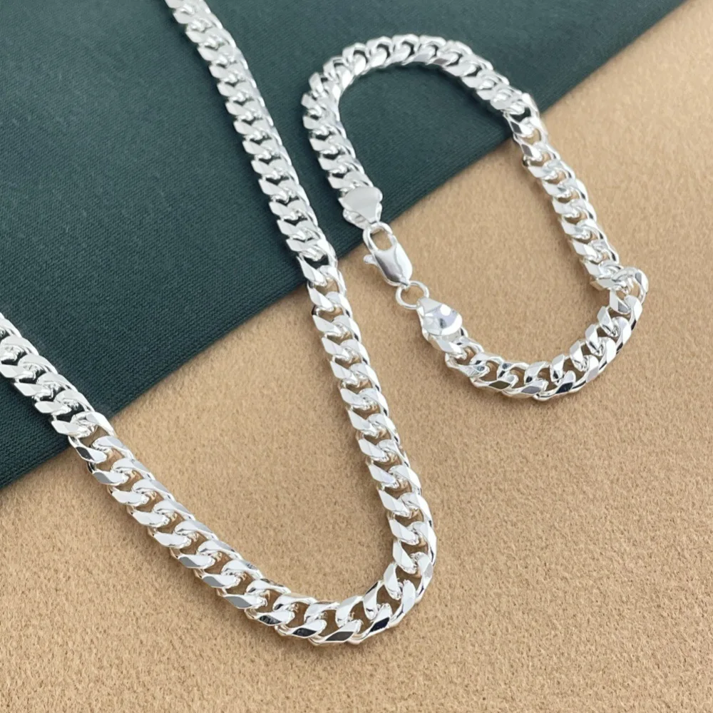 

Ювелирные изделия из стерлингового серебра 925 пробы, модный тренд, 6 мм, боковое кубинское ожерелье, набор браслетов, подарок на день рождения, годовщину