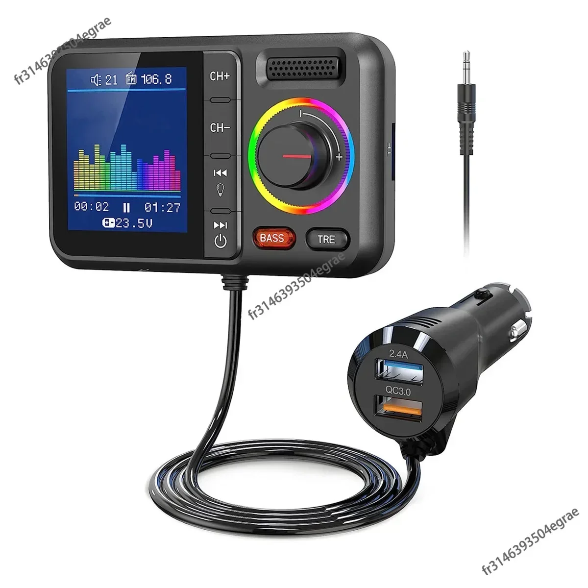 Drahtloser FM-Transmitter mit großem Farbbildschirm 2,4 A QC3.0 Dual USB Schnellladung Freisprechanruf Auto AUX Adapter MP3-Musik-Player