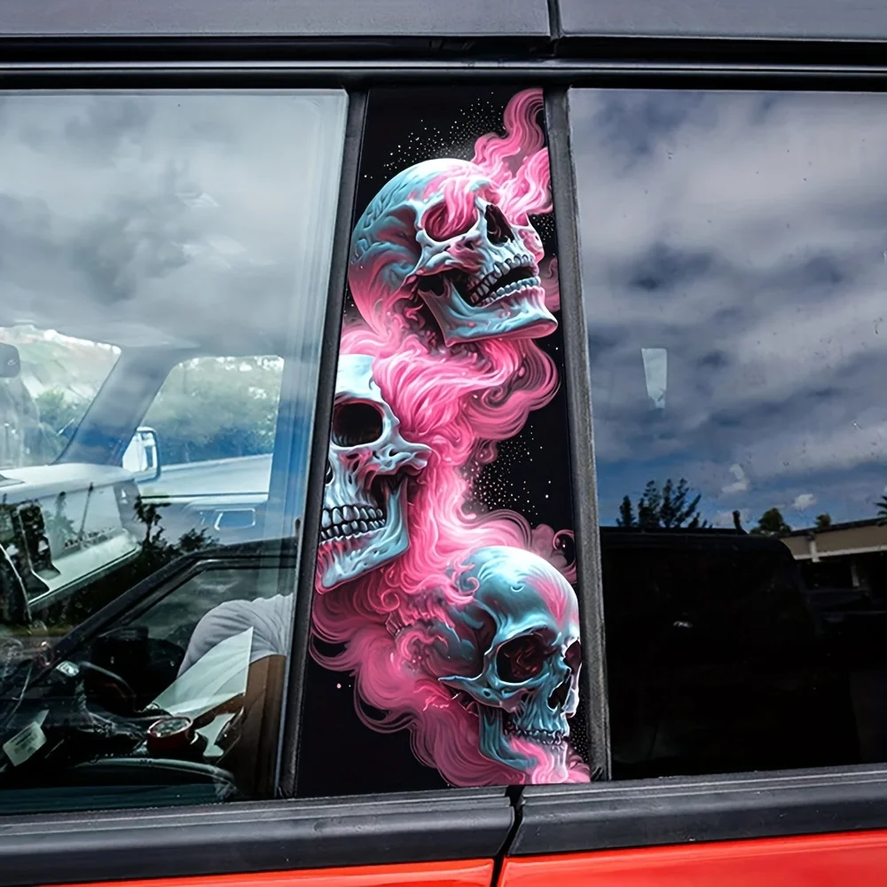 

2 Pieces of Colorful Skull Stickers, B-pillar Protection Stickers for Car Walls and Windows Watertight Halloween Gifts