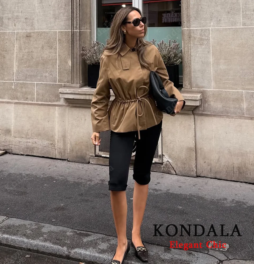 KONDALA, chaqueta elegante de otoño para mujer, abrigo corto con cordones en la cintura, chaqueta informal de calle a la moda para primavera y otoño 2025