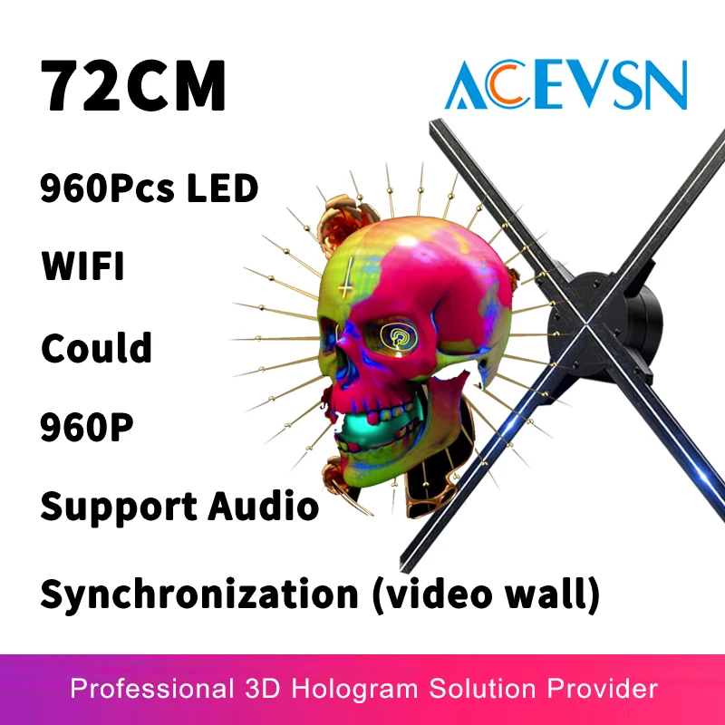 72CM naked eye 3d hologram projector 960Pcs WIFI Cloud LED holographic Fan Hot selling Light Advertising Display