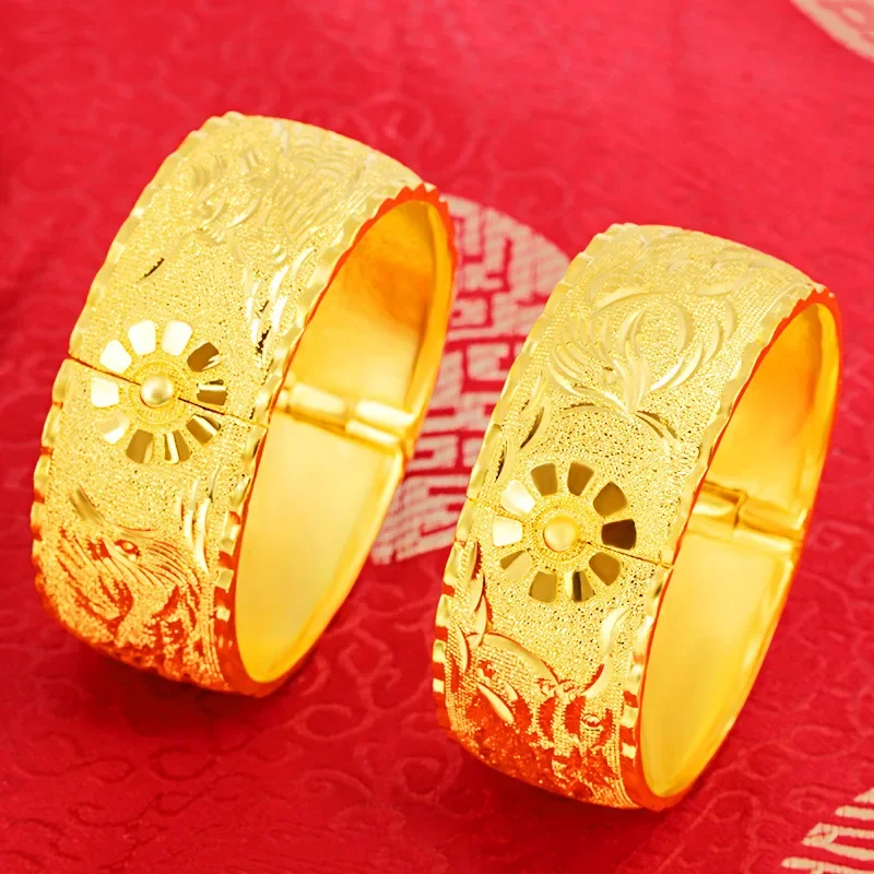 Imagem -03 - Chinês Clássico Amarelo Cor Pulseira de Ouro para Mulheres Noiva Abrindo Pulseiras Pulseira Dia dos Namorados Presentes de Casamento Jóias