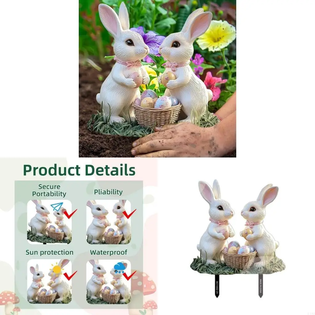F19B Acrylic Easter Rabbit Yard Stake Creative Garden Accessories Acrylic Texture