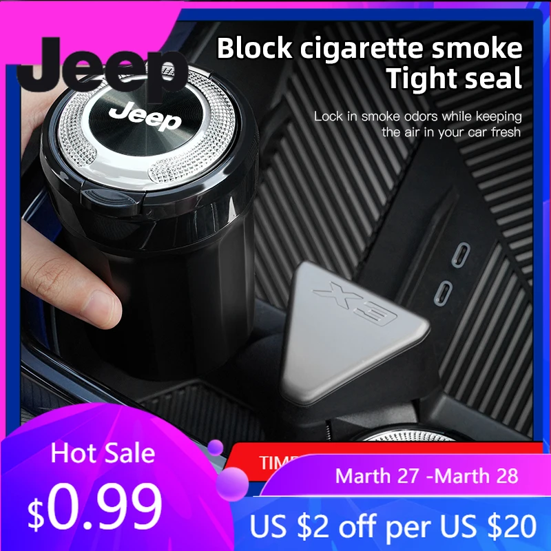 

For Jeep Car Ashtray One Touch Open Portable Ashtray Cup Auto Interiors For Jeep Renegade Compass Grand Cherokee Wrangler Pat