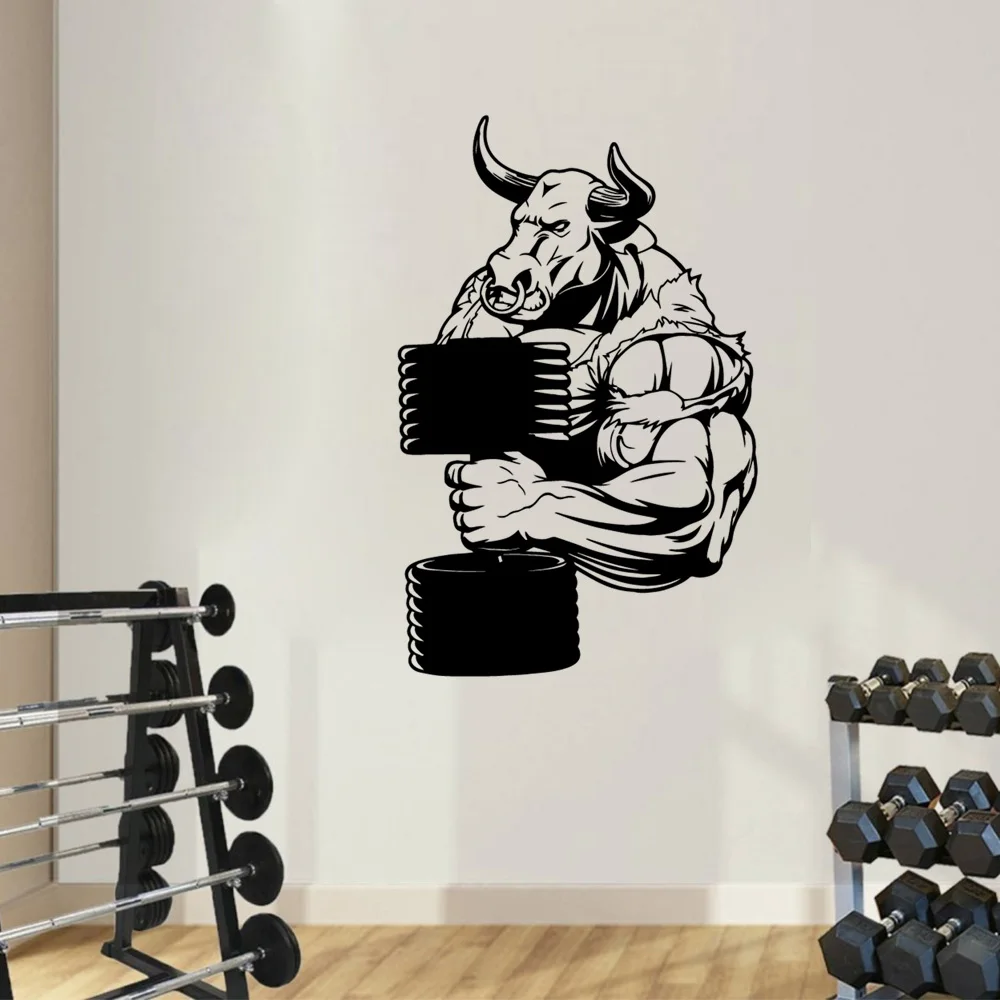 1 pc hot sale hard bull warriors for Fitness room Wall Stickers Creative For gym Vinyl Art Decal  Diy Pvc Decoration Accessories