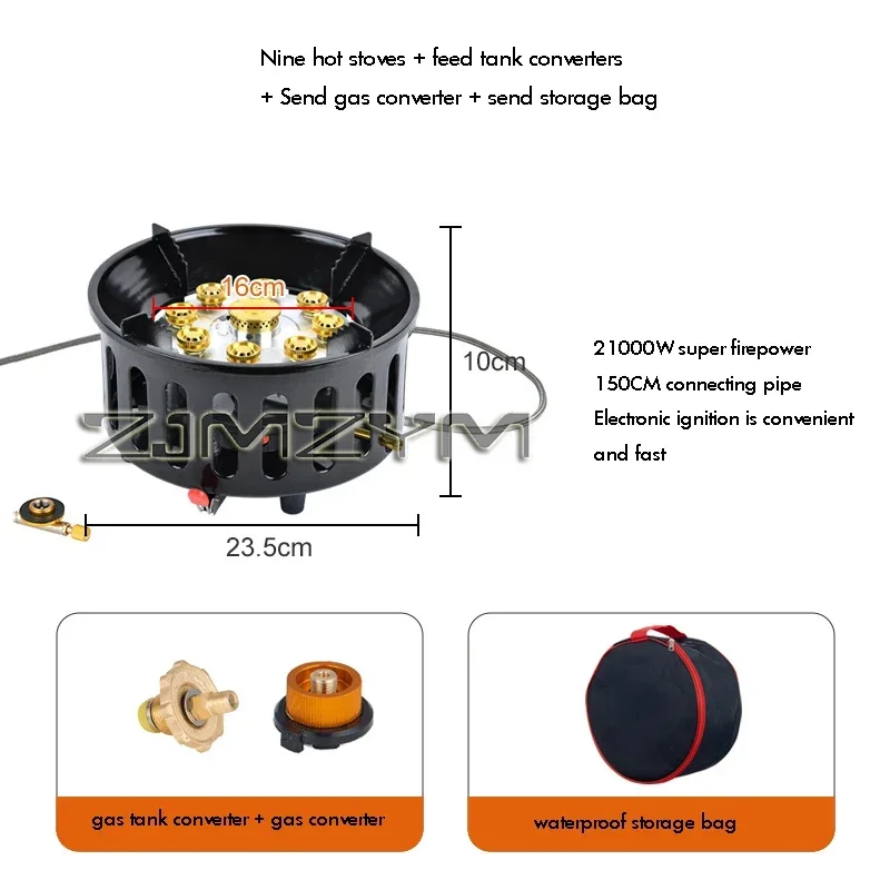 9Core Anti-Wind Gas Stove 21000W High-Power Tourist Camping Burner Adjustable Firepower Stove Electronic Ignition Cassette Stove - Image 6