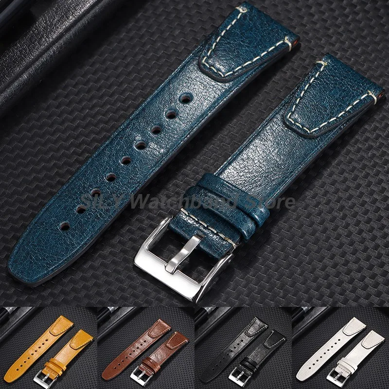 Correas de reloj de cuero encerado de aceite Vintage de 20/22mm para Rolex, pulsera suave de cuero de vaca con costuras para hombres y mujeres, pulsera deportiva para Seiko