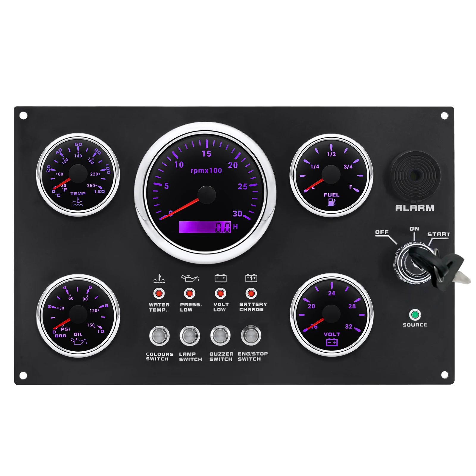 Boots-Armaturenbrett, 5 Gauge-Set, Schalttafel, 85 mm Drehzahlmesser, 3000 U/min–8000 U/min + 52 mm Voltmeter, Ölpresse, Kraftstoffstandsmesser, individuell – Detail 17
