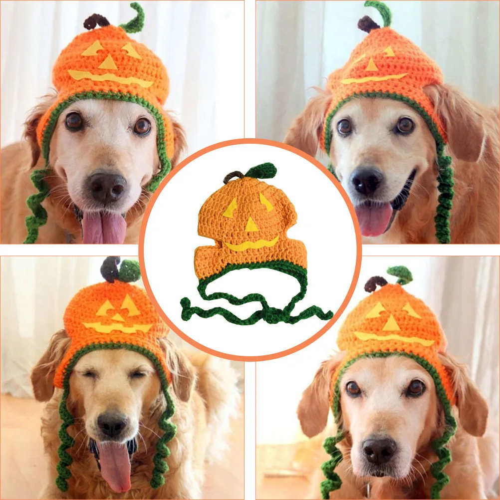 

1Pcs Pumpkin Pet Halloween Hat Soft Comfortable Breathable Hand Knitted Cat Dog Costume Cosplay Hat Party Birthday Photo Shoot
