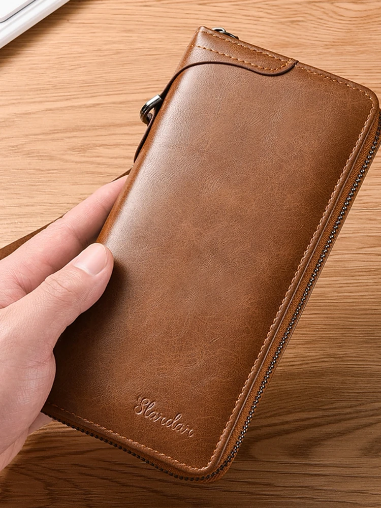 

Многофункциональный мужской кошелек-клатч на молнии для молодежи, с отделениями для карт и телефона, без фирменного знака