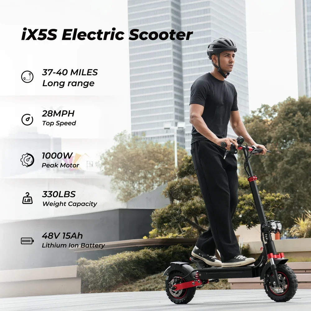 IScooter iX5S Scooter électrique 1000W EScooter 48V 15Ah 25 km/h plage de vitesse 60-65km puissant 11 pouces pliable trottinette