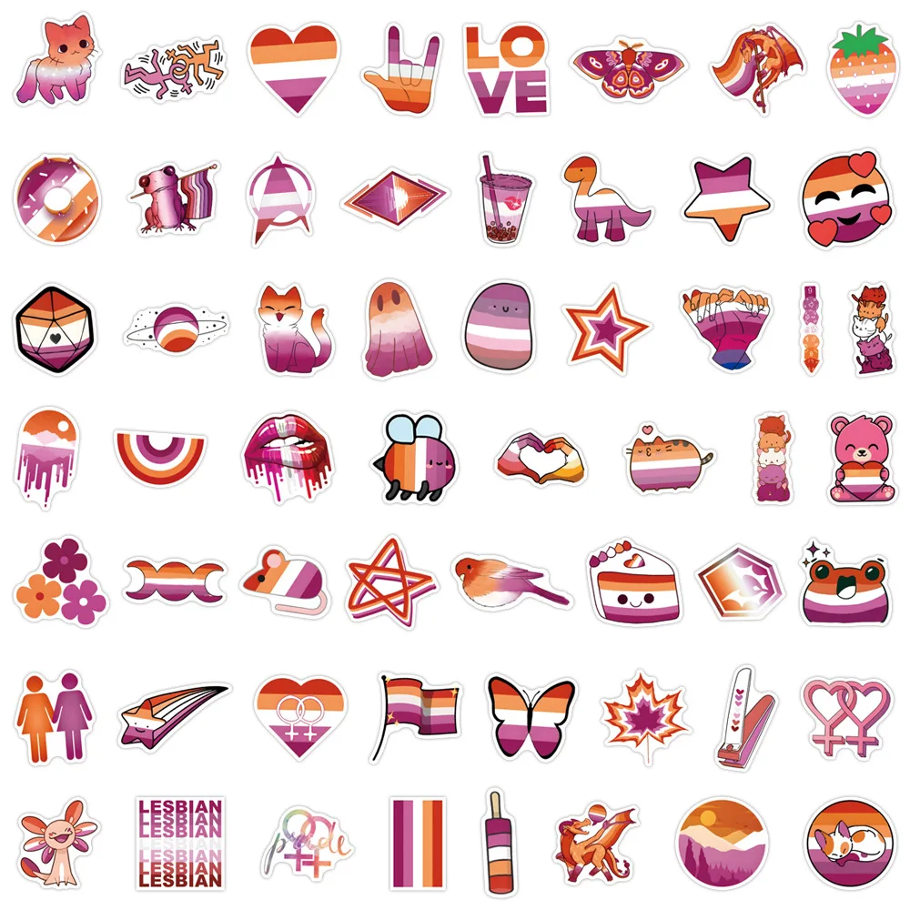 10/30/55PCS Lesbian Pride Cartoon Stickers DIY Diary Scrapbook Luggage Laptop Phone Guitar Car Bike Skateboard Decals Graffiti