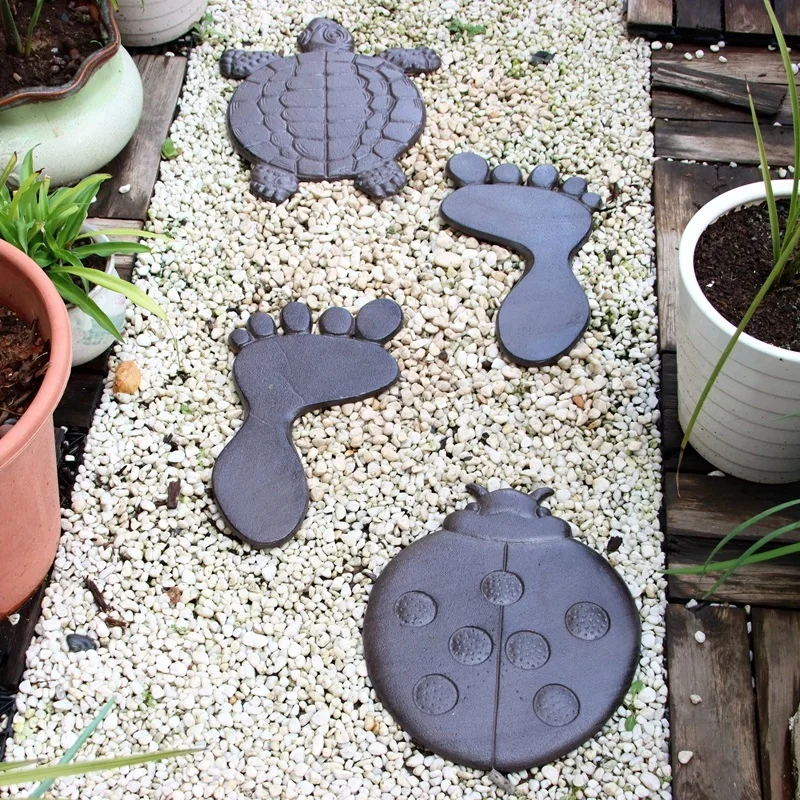 Cast Iron Stepping Stones Feet Turtle Ladybug Antique Black Sturdy Metal Stepping Mat For Front Door Outdoor Garden Yard Lawn