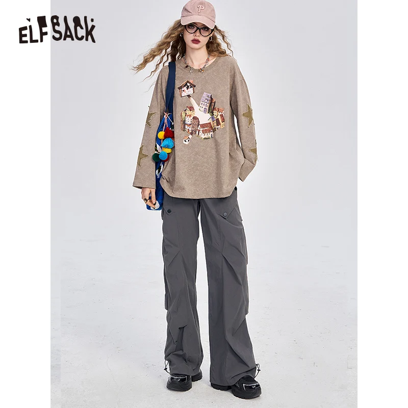 ELFSACK 2024 Autumn New Arrive American sports and casual wide leg work pants for women, straight leg slimming pants