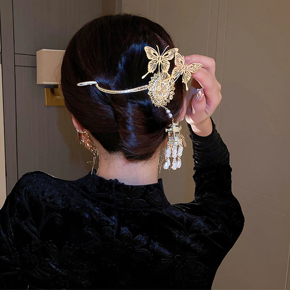 Vintage Hair Claws with Nonslip 8 Shaped Butterfly Tassel Headwear for Bridesmaid Wedding Dating Shopping HSJ88