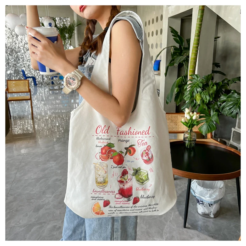 Desenhos animados impressos lona mulheres bolsa estudante mochila estilo coreano literária menina bolsa de ombro moda sacola grande saco feminino