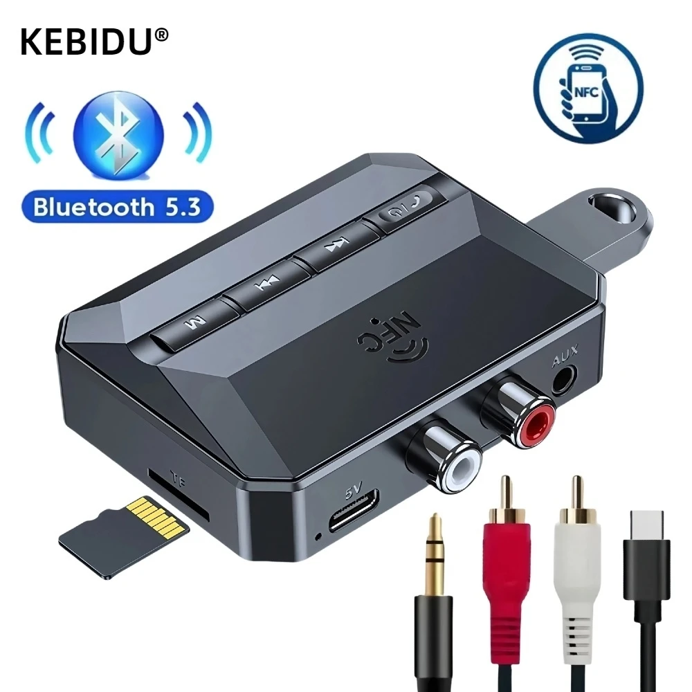 NFC Bluetooth 5.3 Аудиоприемник RCA 3,5 мм AUX USB Беспроводной адаптер с поддержкой микрофона U-Disk TF Card Play для автомобильного комплекта динамика
