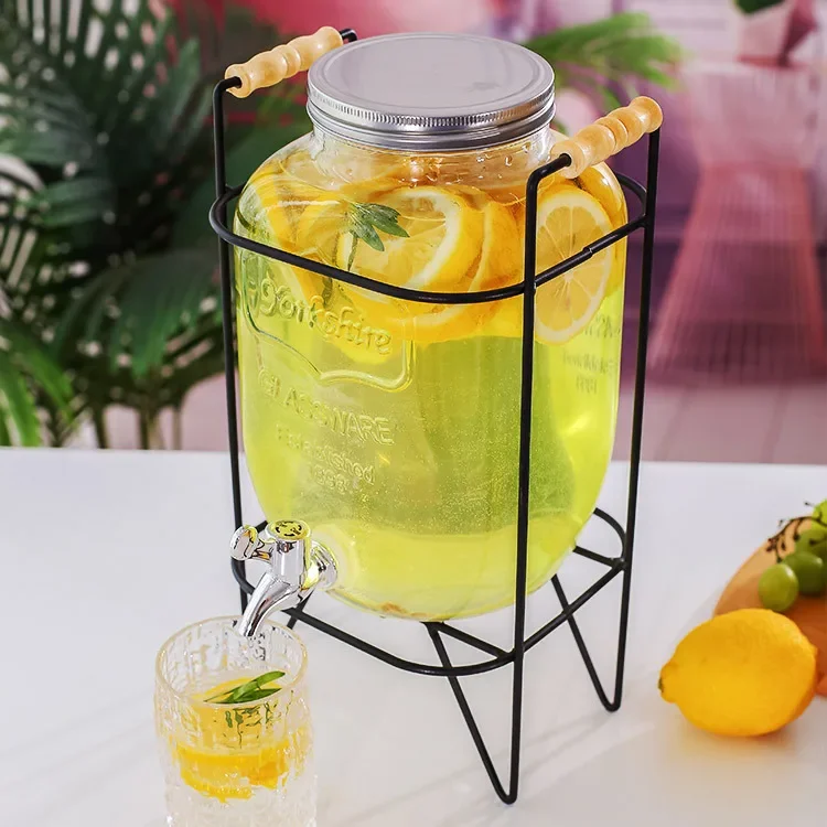 Beverage Bucket with Fauct 4L Glass Jar Party Juice Dispenser Glass Drink Beverage Dispenser with Tap and Stand