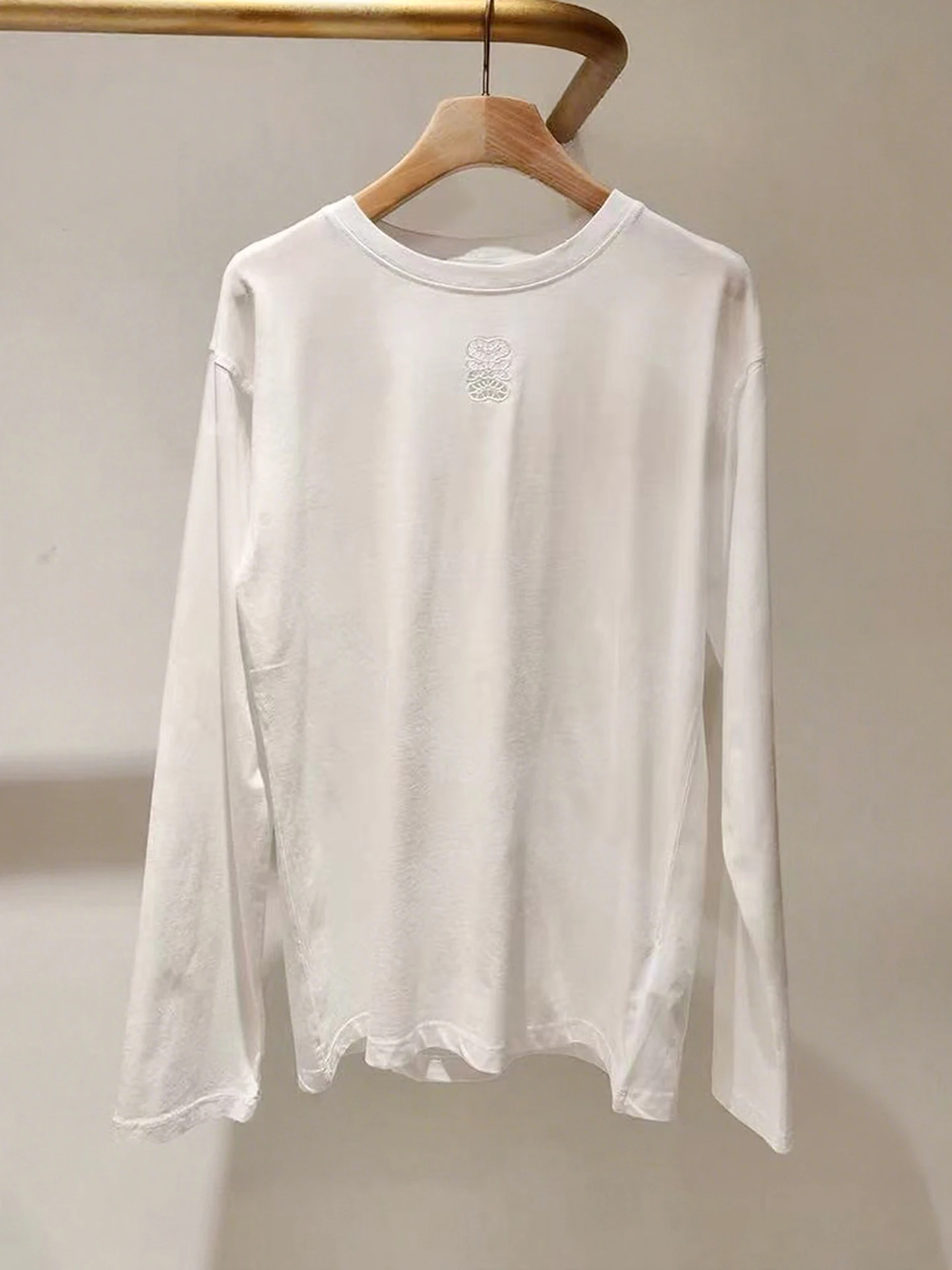 

Ele Embroidered Hollow out Casual Women's T-irt Loose Fit Versatile Sle Commute Friendly round Ne Long Sve Top