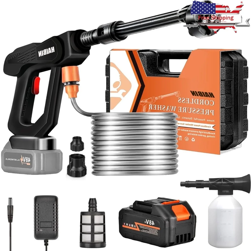 

Cordless Pressure Washer 48VH 12000mAh Battery 6-in-1 Nozzle Portable Power Washer Cars Patios Outdoor Cleaning Accessories