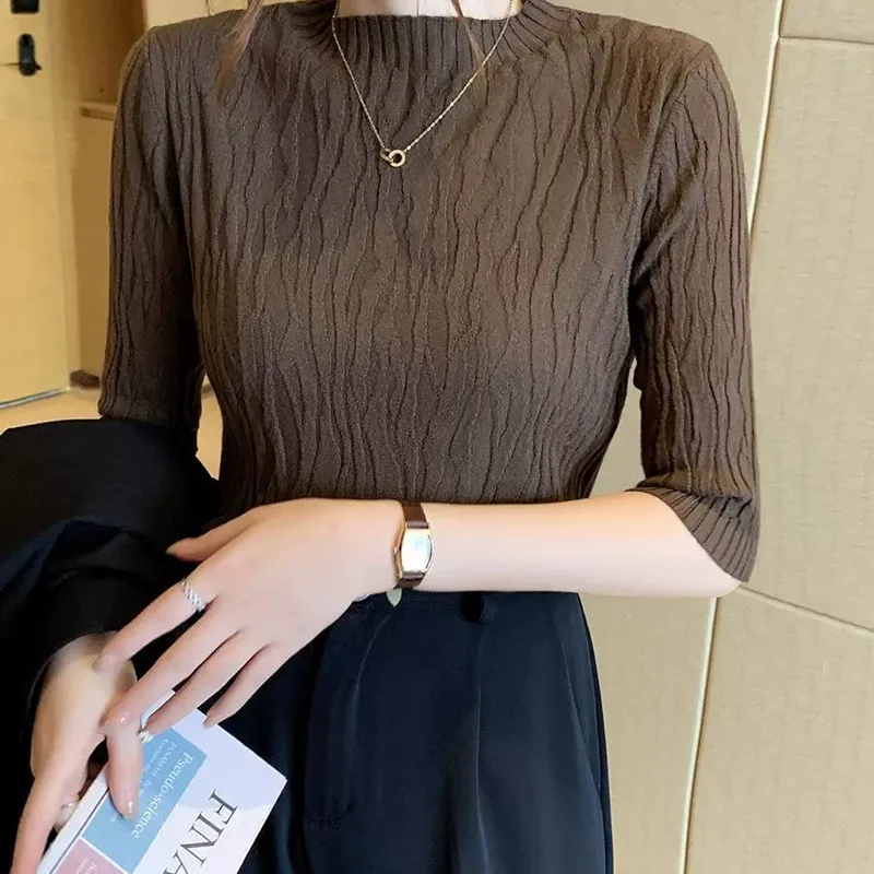 Spring Summer Korean Fashion Solid Sweater Women Short Sleeve Tops 2023 Pull Femme Casual Slim Female Pullover Knitted Clothes